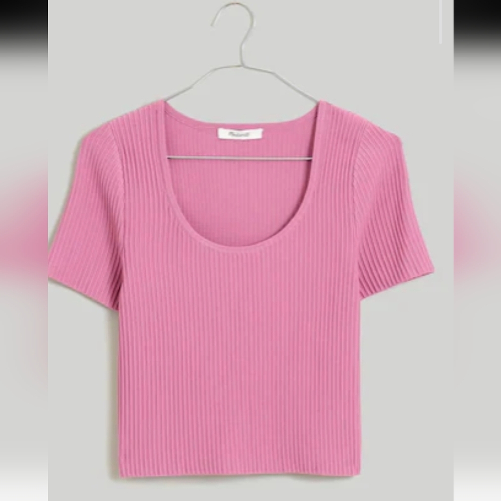 Madewell Womens Pink Ottoman Crop Ribbed Sweater Tee Size Medium